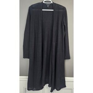 Eileen Fisher Organic Linen Cotton Black Open Front Long Cardigan XS Side slits